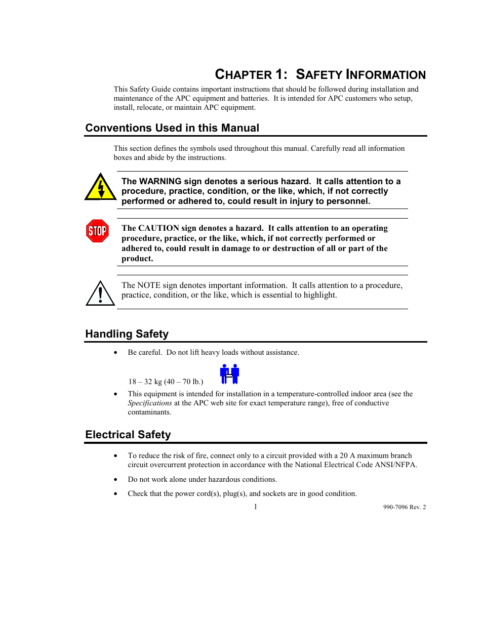 Hapter, Afety, Nformation | American Power Conversion 100 VAC User Manual | Page 5 / 25