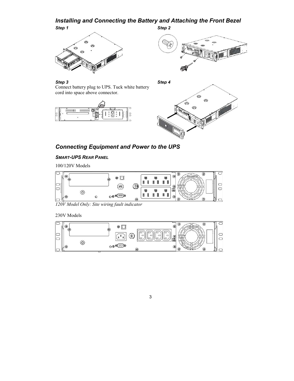 Connecting equipment and power to the ups | American Power Conversion 230 VAC User Manual | Page 5 / 17