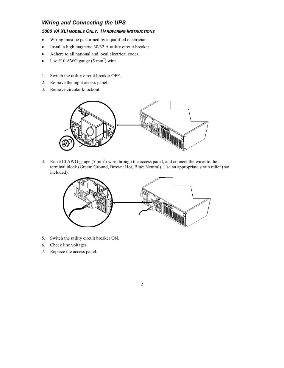 Wiring and connecting the ups | American Power Conversion 5000 VA User Manual | Page 4 / 23