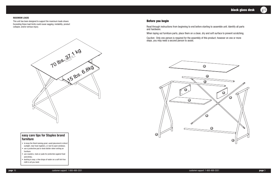 Before you begin | Altra Furniture 36" Glass Computer Desk User Manual | Page 3 / 7