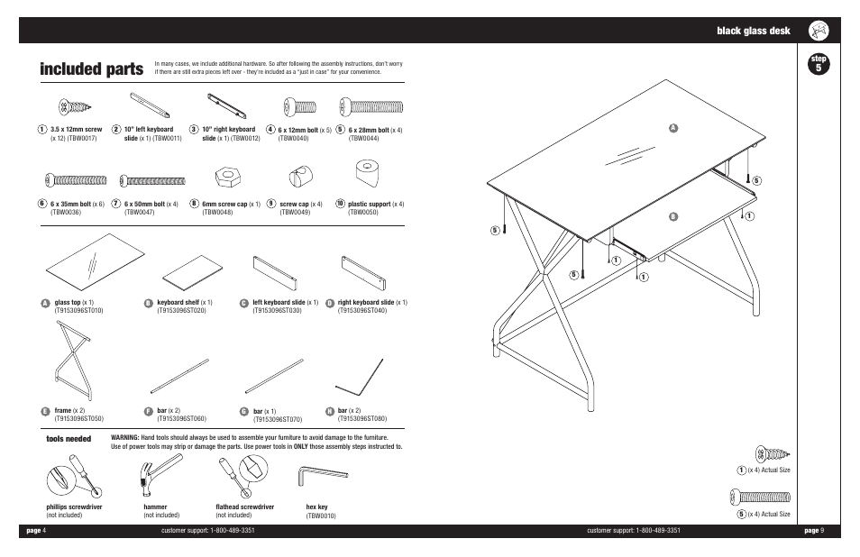 Included parts, Staples brand chair, Black glass desk | Altra Furniture 36" Glass Computer Desk User Manual | Page 4 / 7