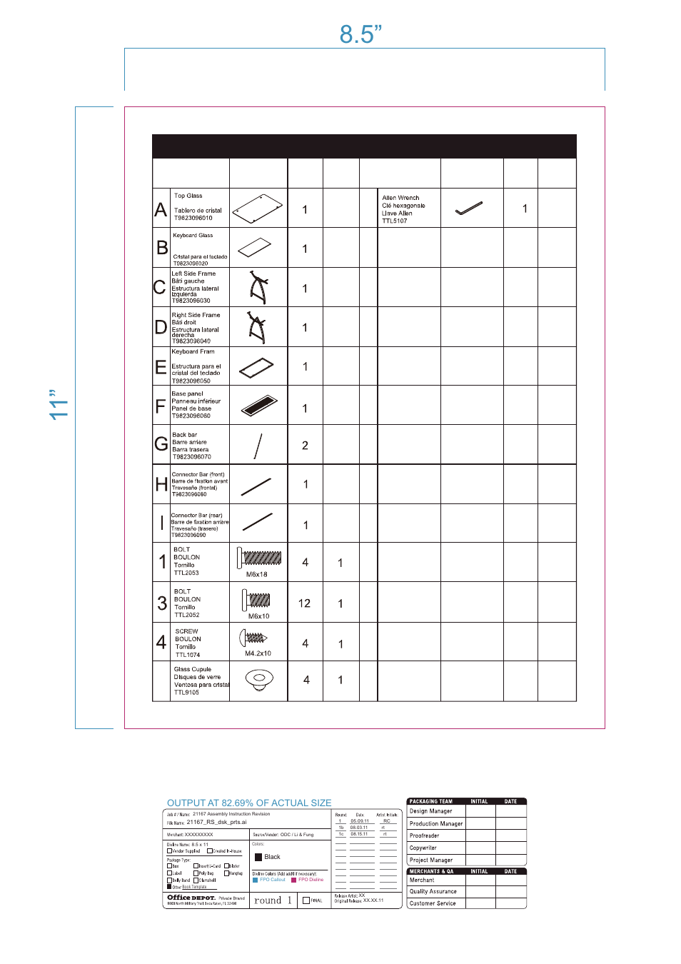 Parts list liste des pièces lista de piezas | Altra Furniture Alluna Computer Desk User Manual | Page 4 / 16