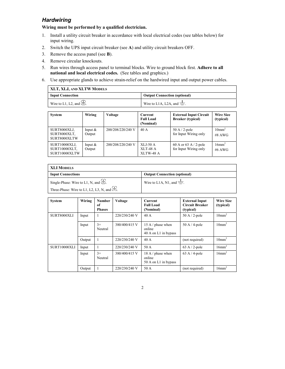 Hardwiring | American Power Conversion 8000VA User Manual | Page 4 / 21