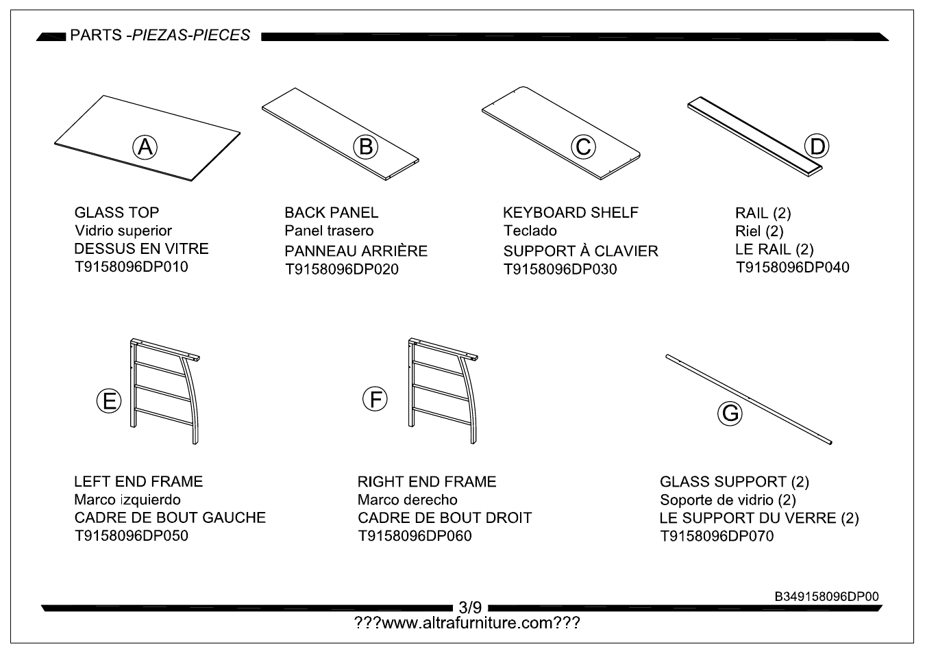 Altra Furniture Mezza Straight Desk with Keyboard Tray User Manual | Page 3 / 9