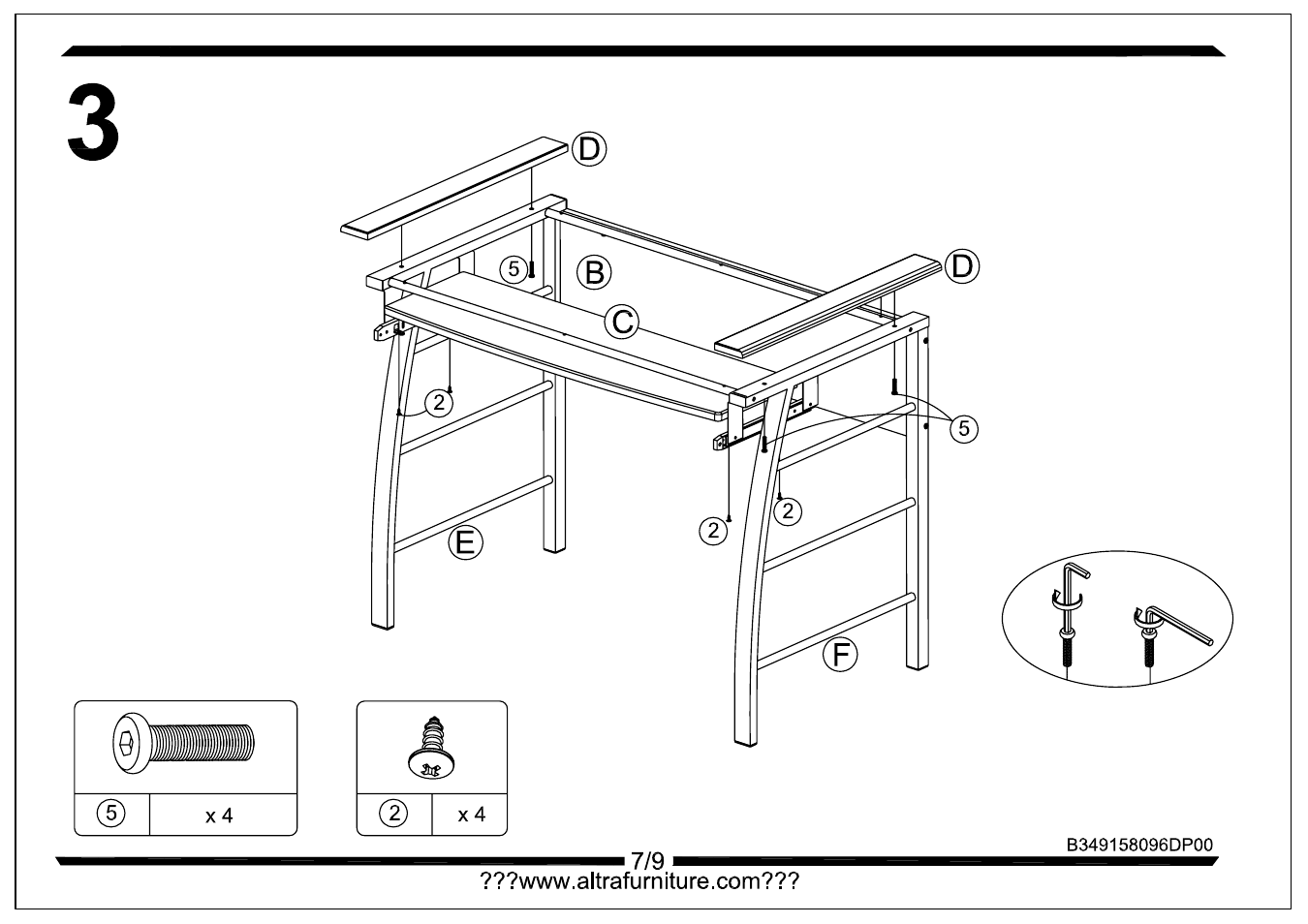 Altra Furniture Mezza Straight Desk with Keyboard Tray User Manual | Page 7 / 9