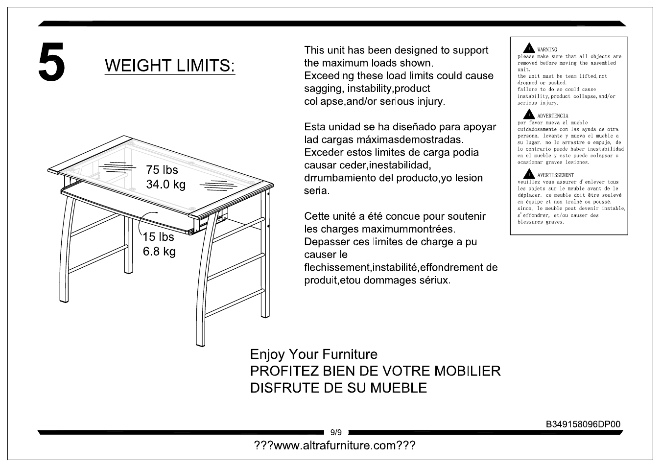 Altra Furniture Mezza Straight Desk with Keyboard Tray User Manual | Page 9 / 9