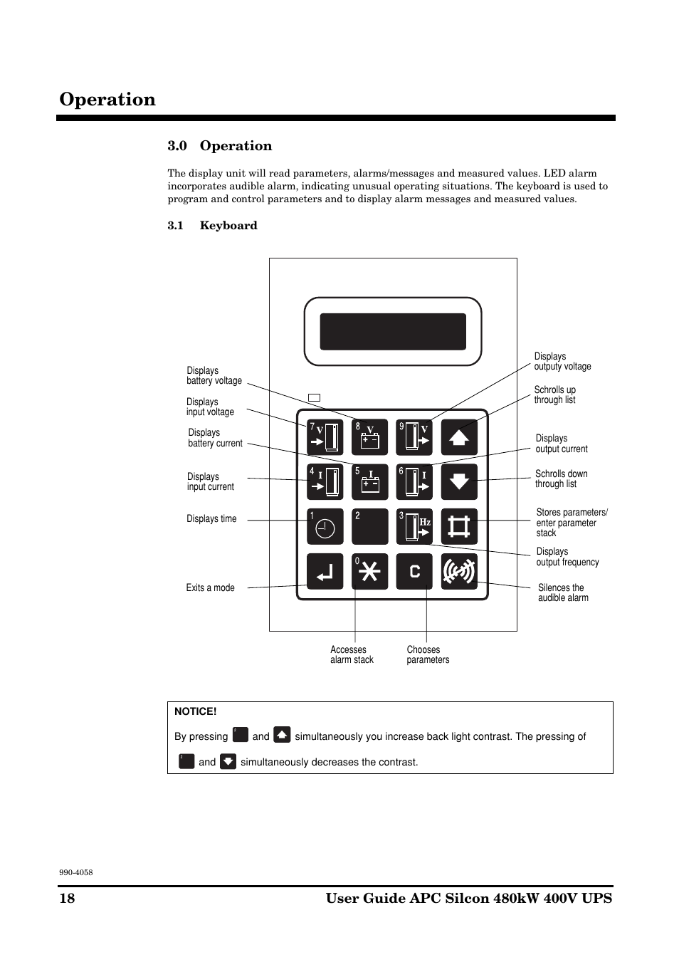 Operation, 0 operation | American Power Conversion 480kW400V User Manual | Page 18 / 32