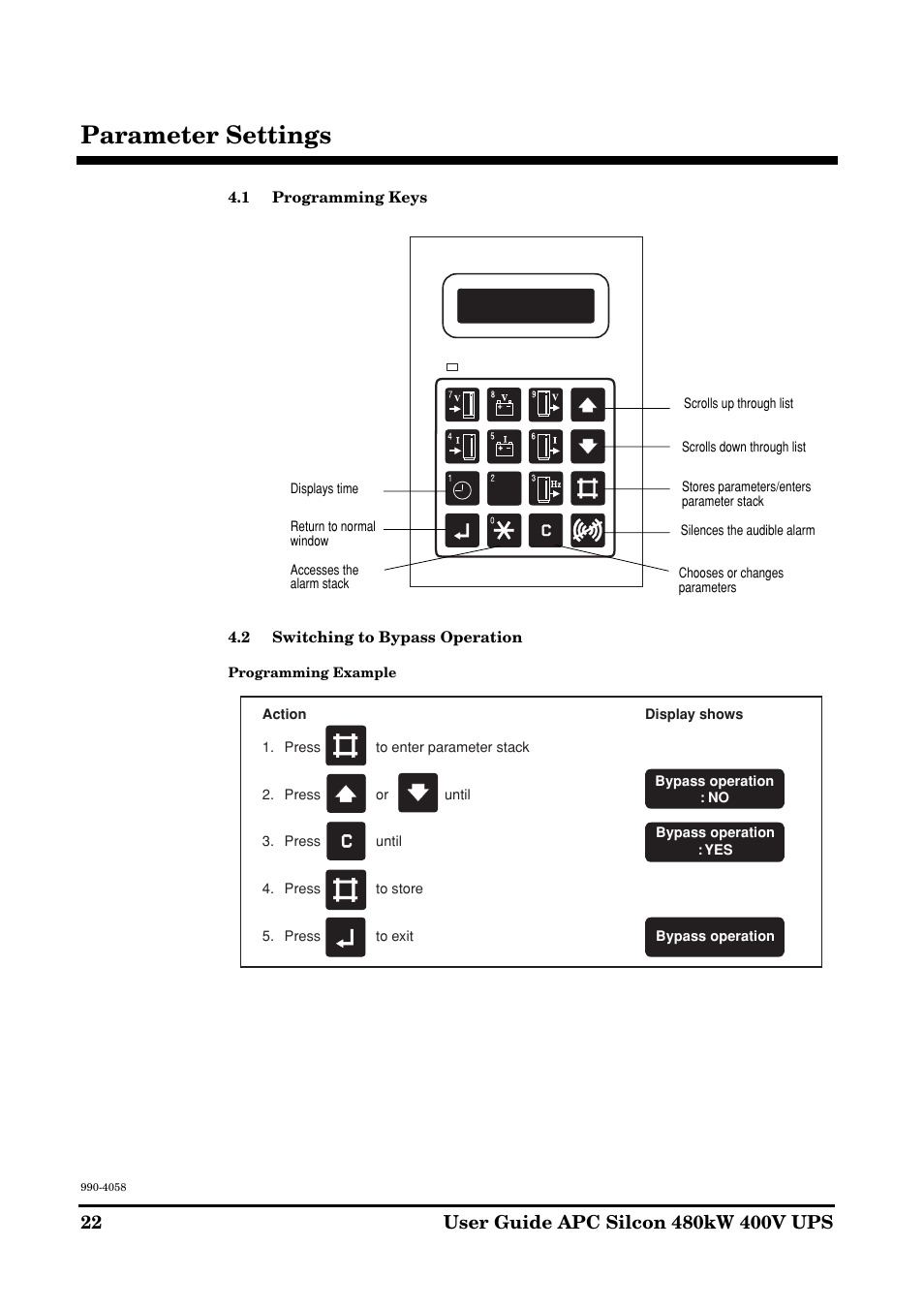 Parameter settings | American Power Conversion 480kW400V User Manual | Page 22 / 32