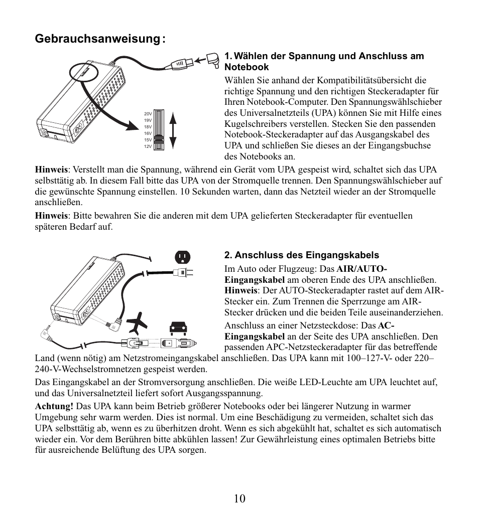 10 gebrauchsanweisung | American Power Conversion UPA9 User Manual | Page 12 / 52