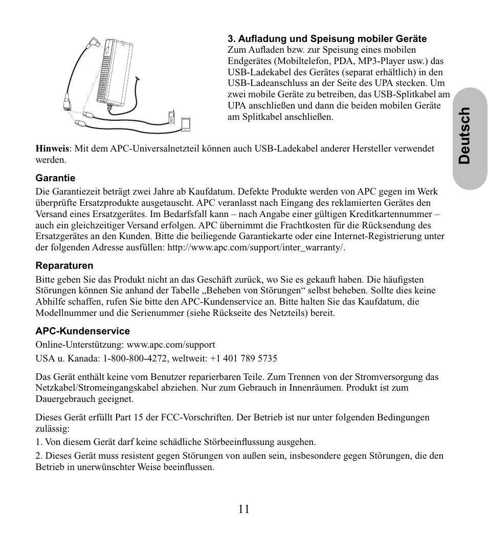 Deutsc h | American Power Conversion UPA9 User Manual | Page 13 / 52