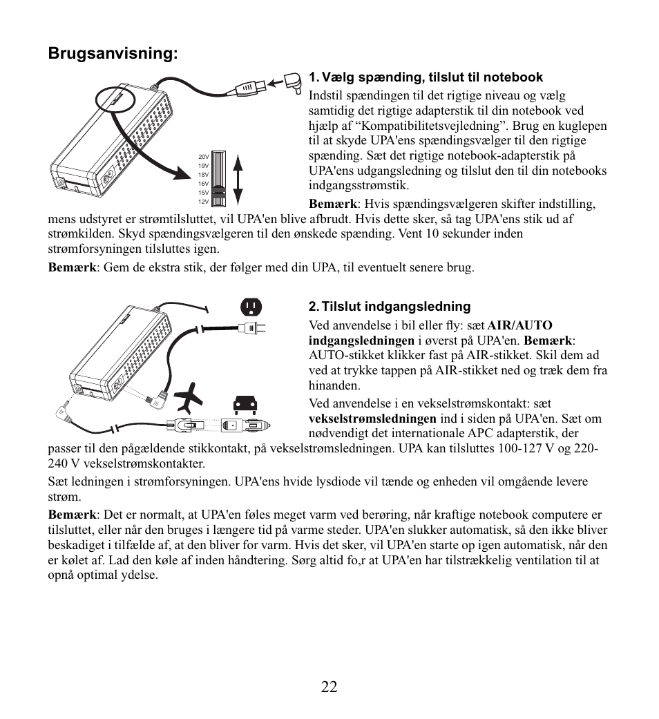 22 brugsanvisning | American Power Conversion UPA9 User Manual | Page 24 / 52