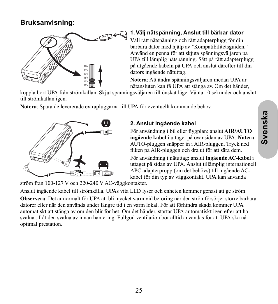 Svenska, 25 bruksanvisning | American Power Conversion UPA9 User Manual | Page 27 / 52