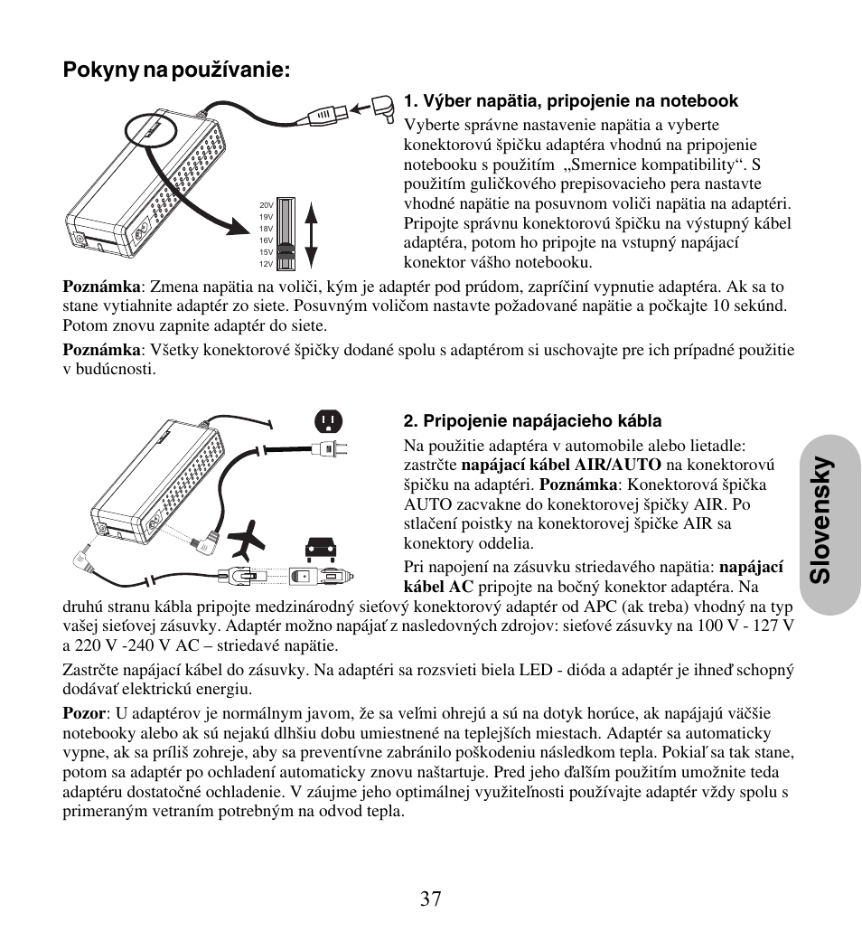 Slovensky, 37 pokyny na pouïívanie | American Power Conversion UPA9 User Manual | Page 39 / 52
