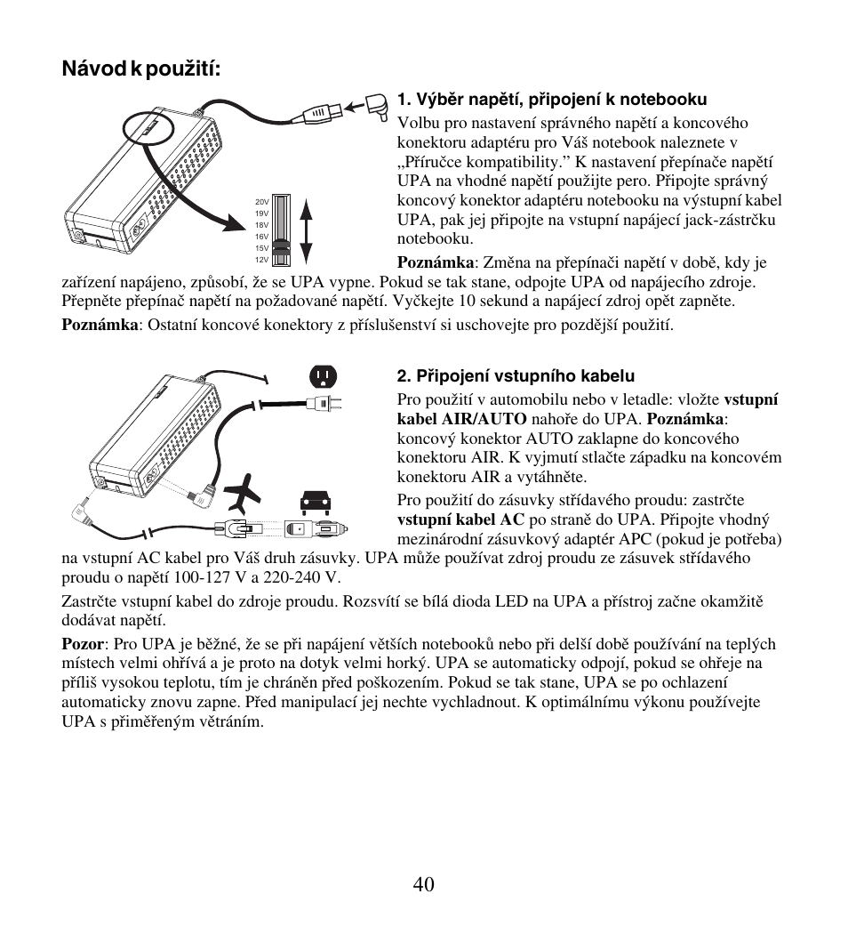 40 návod k pouïití | American Power Conversion UPA9 User Manual | Page 42 / 52