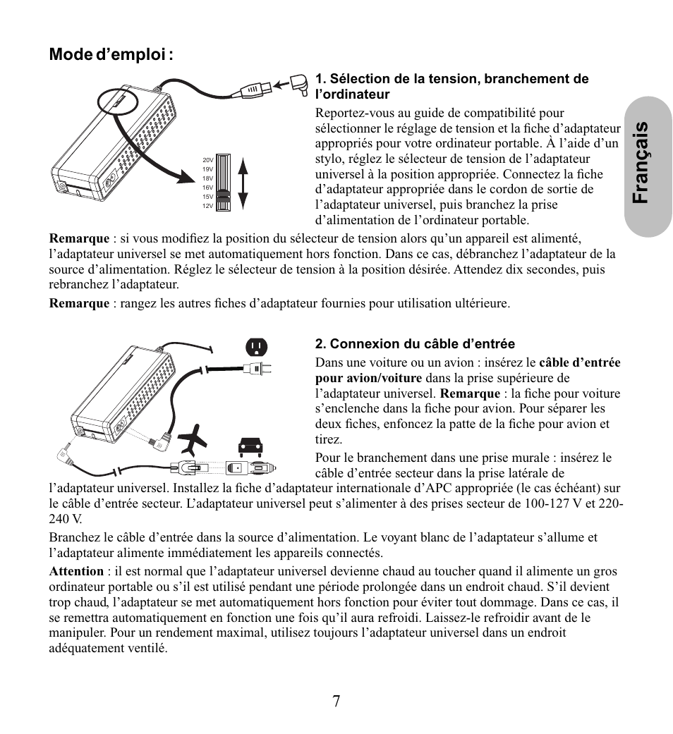 Français, 7 mode d’emploi | American Power Conversion UPA9 User Manual | Page 9 / 52