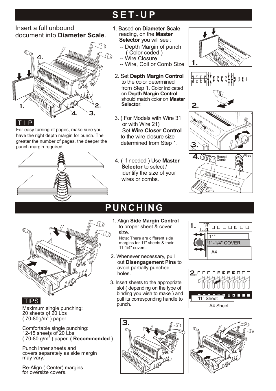 頁面 2, S e t - u p, Insert a full unbound document into diameter scale | Tips, T i p | Akiles DuoMac User Manual | Page 2 / 4