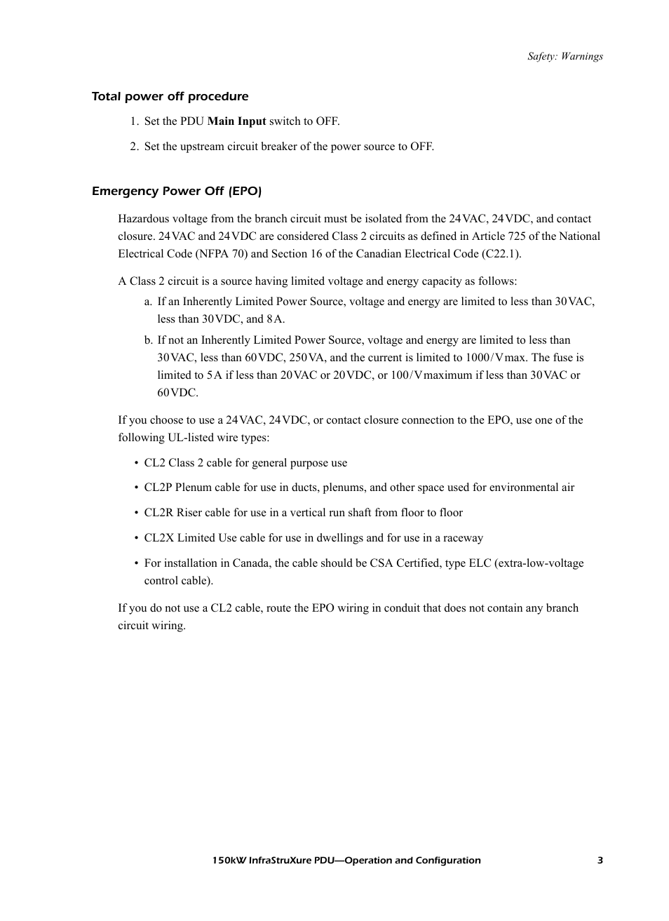 Total power off procedure, Emergency power off (epo) | American Power Conversion PD150G6F User Manual | Page 11 / 84