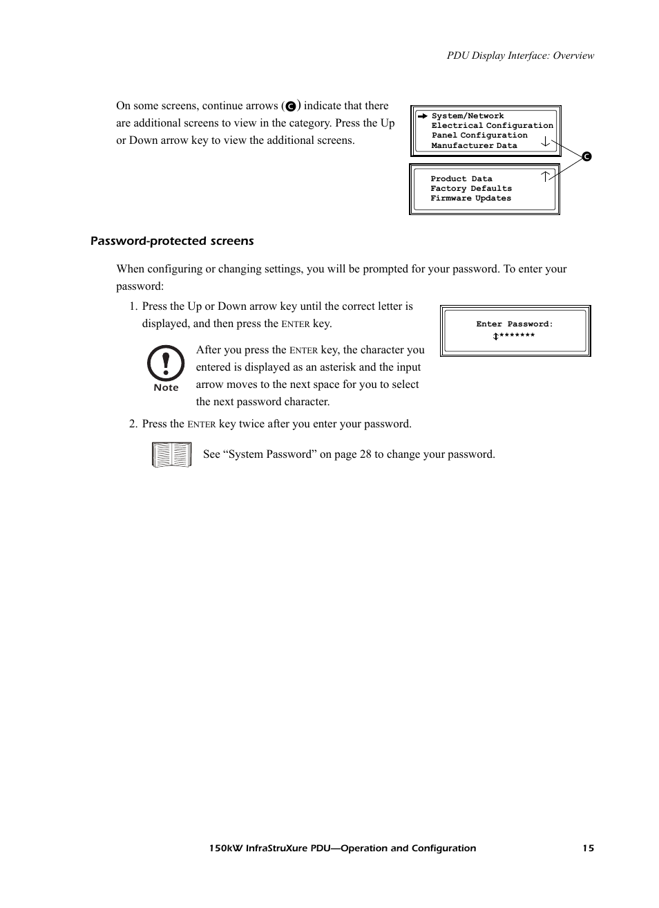 Password-protected screens | American Power Conversion PD150G6F User Manual | Page 23 / 84