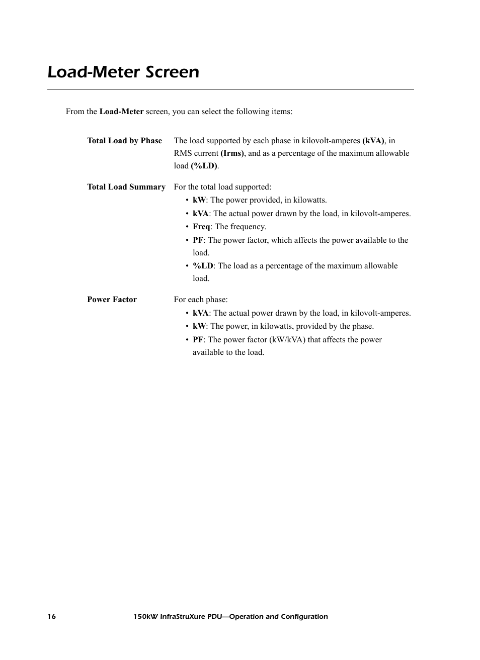 Load-meter screen | American Power Conversion PD150G6F User Manual | Page 24 / 84