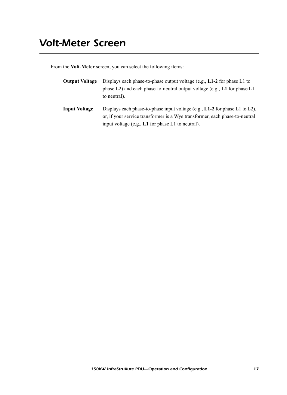 Volt-meter screen | American Power Conversion PD150G6F User Manual | Page 25 / 84