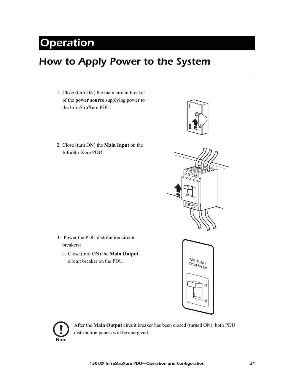 Operation, How to apply power to the system | American Power Conversion PD150G6F User Manual | Page 39 / 84