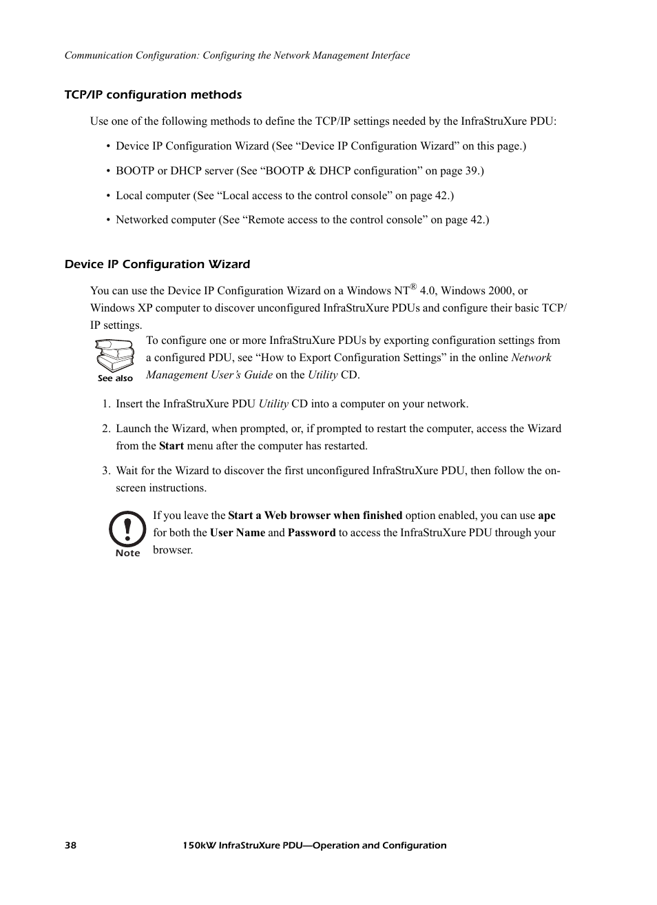 Tcp/ip configuration methods, Device ip configuration wizard | American Power Conversion PD150G6F User Manual | Page 46 / 84