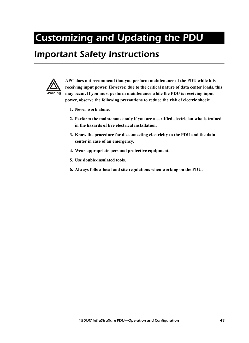 Customizing and updating the pdu, Important safety instructions | American Power Conversion PD150G6F User Manual | Page 57 / 84