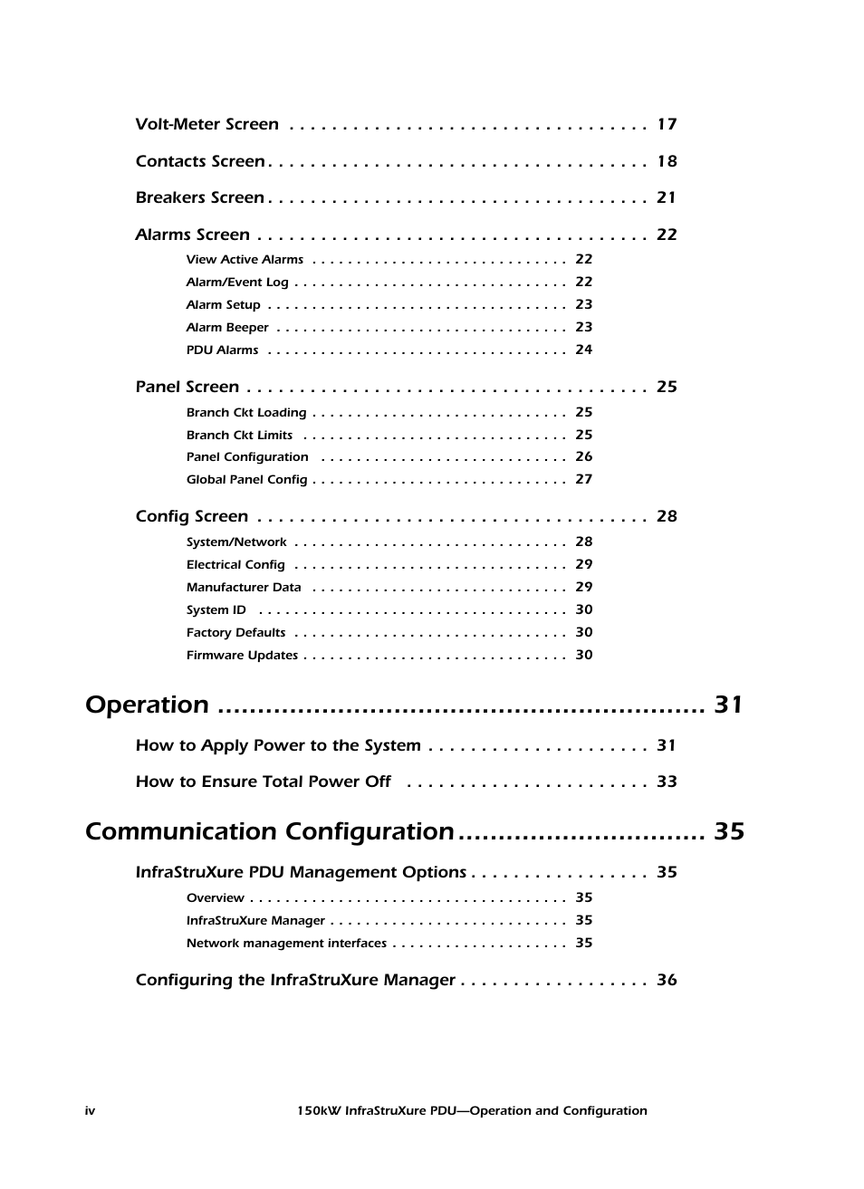 Operation, Communication configuration | American Power Conversion PD150G6F User Manual | Page 6 / 84