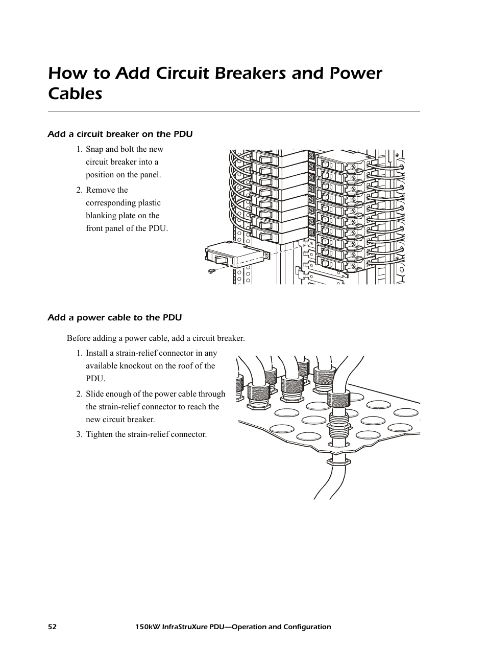 How to add circuit breakers and power cables | American Power Conversion PD150G6F User Manual | Page 60 / 84