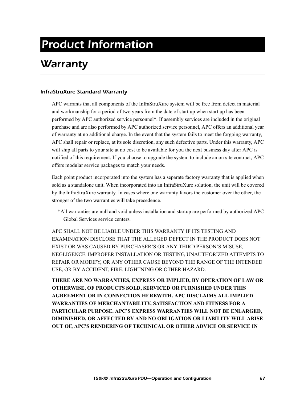 Product information, Warranty, Life-support policy | American Power Conversion PD150G6F User Manual | Page 75 / 84