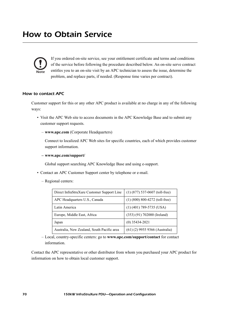 How to obtain service | American Power Conversion PD150G6F User Manual | Page 78 / 84