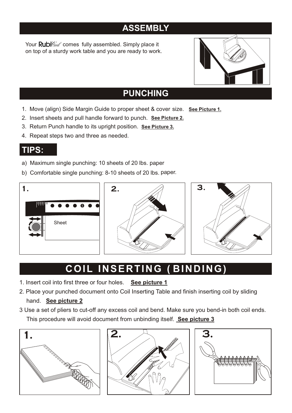 Assembly, Punching, Tips | Akiles RubiCoil User Manual | Page 2 / 2
