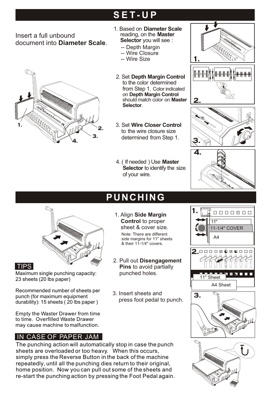 S e t - u p, Insert a full unbound document into diameter scale, Tips | 11" sheet a4 sheet | Akiles WireMac-E User Manual | Page 2 / 4