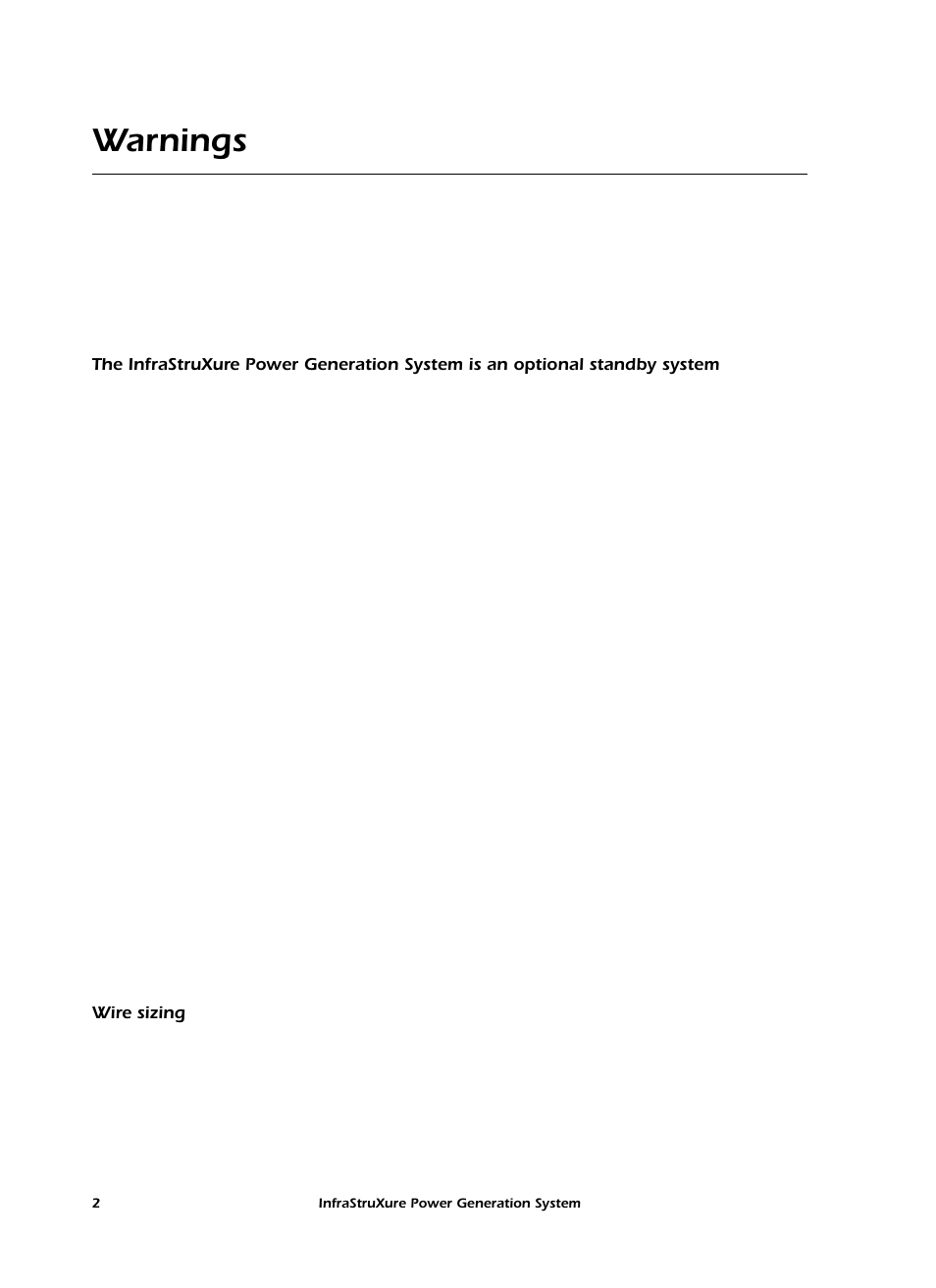 Warnings, Wire sizing | American Power Conversion 250 A User Manual | Page 12 / 100