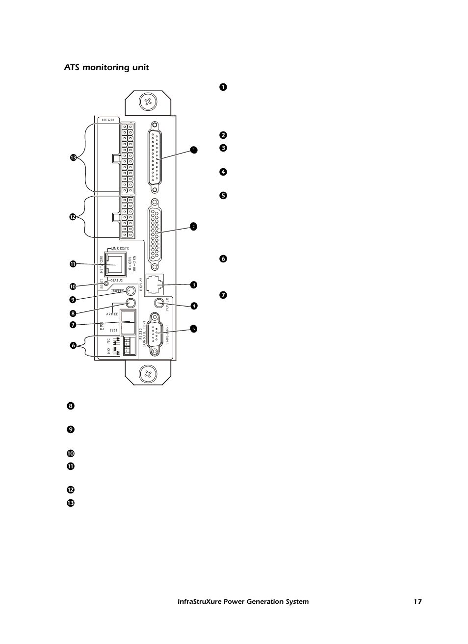 Ats monitoring unit, Ats component details, Infrastruxure power generation system 17 | American Power Conversion 250 A User Manual | Page 27 / 100