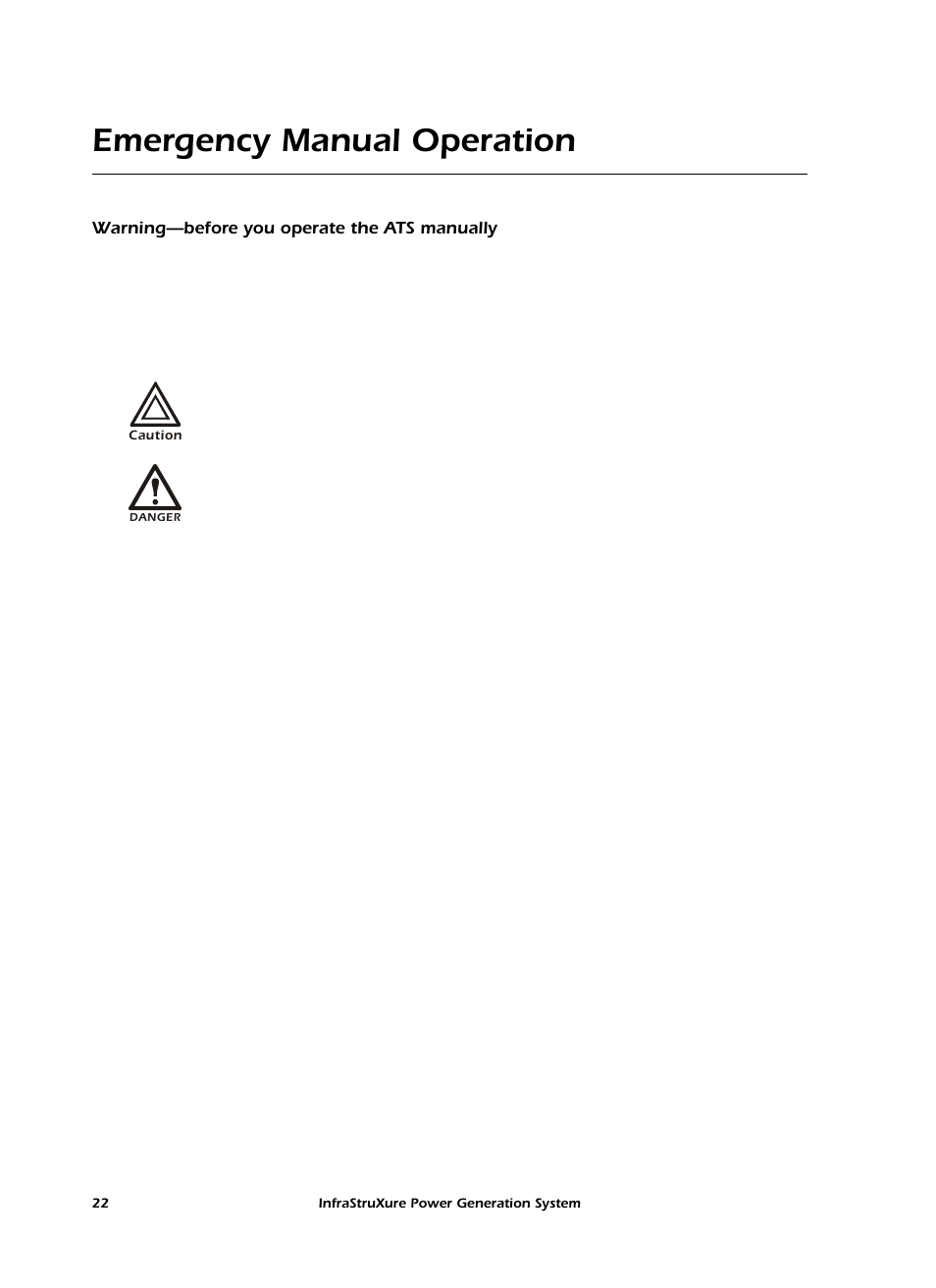 Emergency manual operation, Warning—before you operate the ats manually | American Power Conversion 250 A User Manual | Page 32 / 100