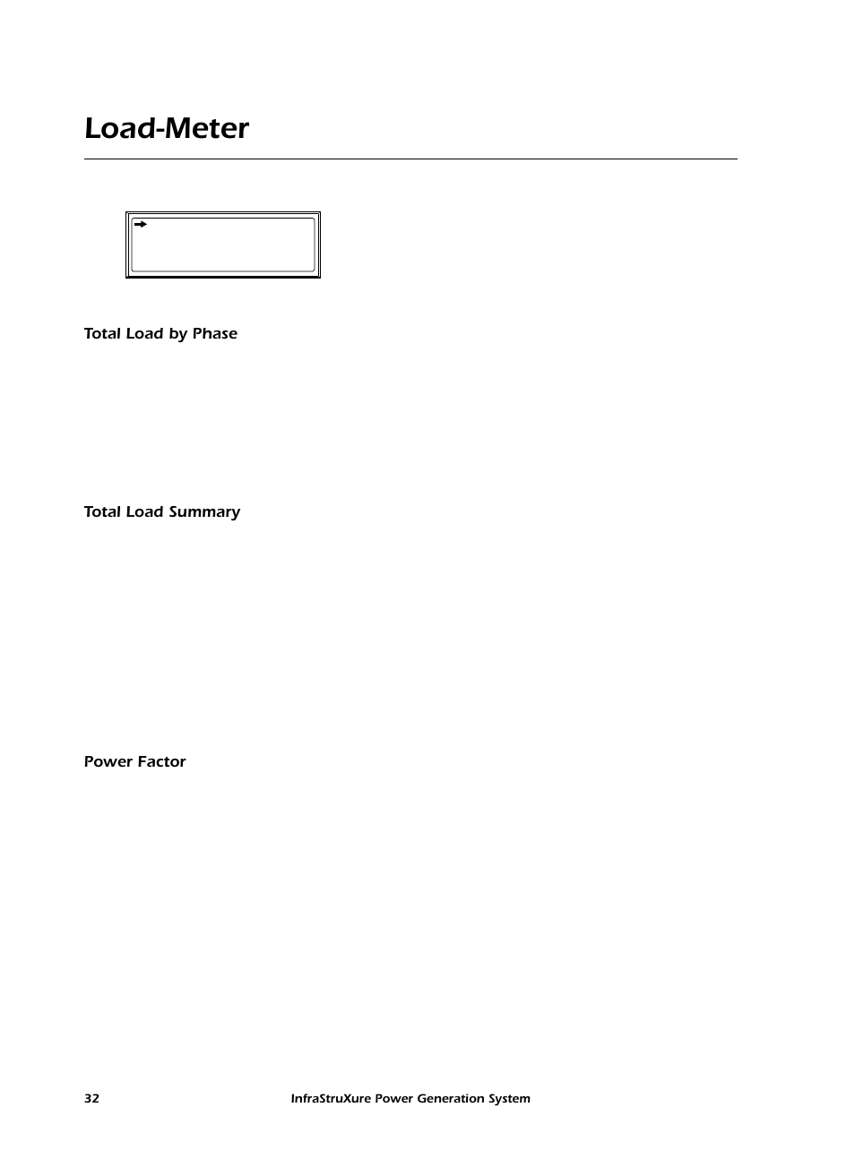 Load-meter, Total load by phase, Total load summary | Power factor | American Power Conversion 250 A User Manual | Page 42 / 100