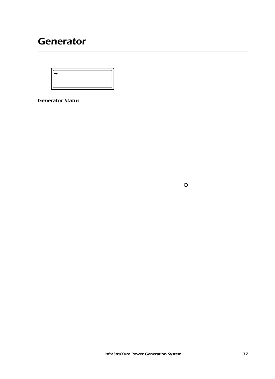 Generator, Generator status | American Power Conversion 250 A User Manual | Page 47 / 100
