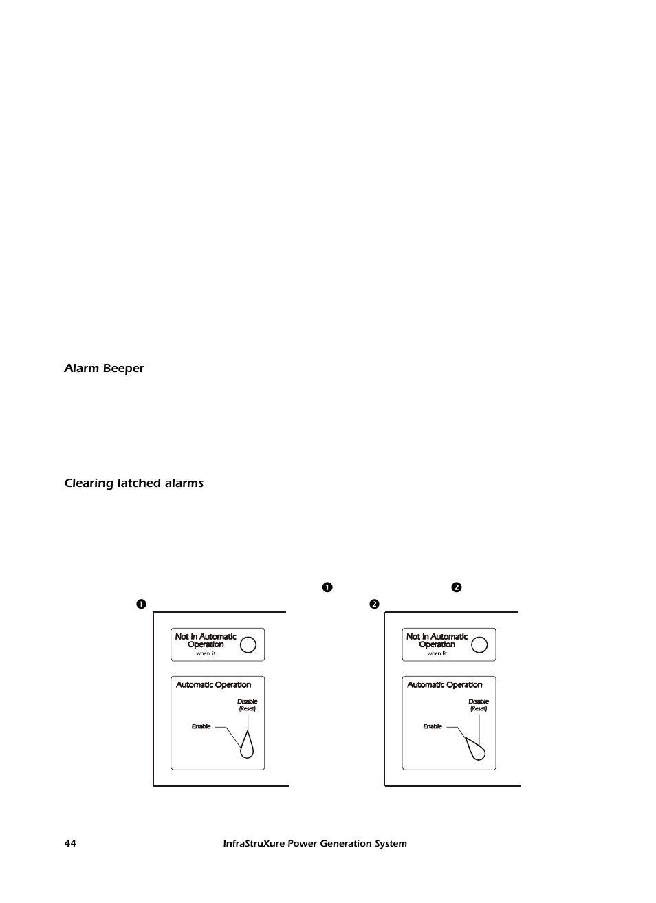 Alarm beeper, Clearing latched alarms | American Power Conversion 250 A User Manual | Page 54 / 100