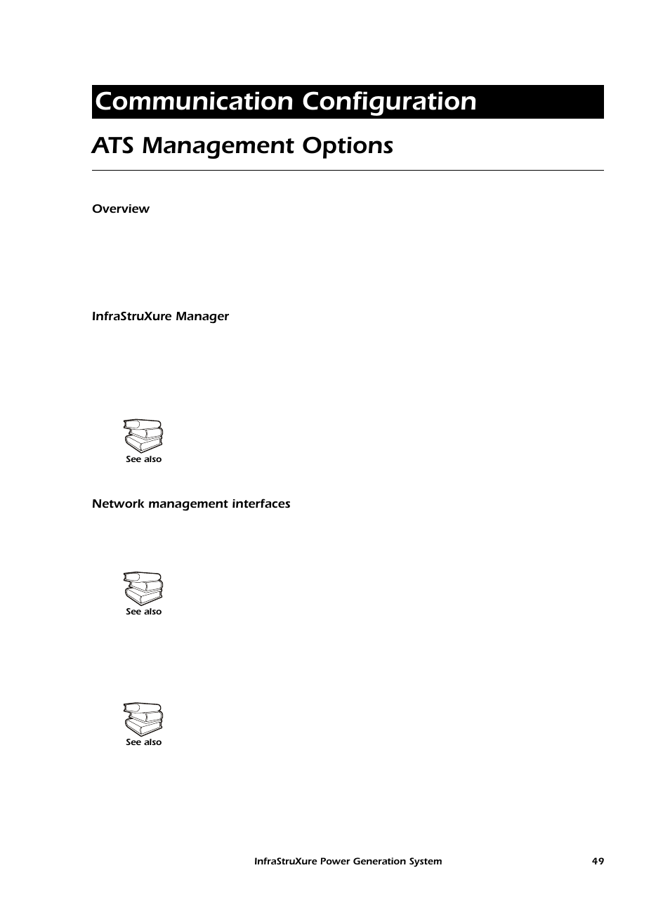 Communication configuration, Ats management options, Overview | Infrastruxure manager, Network management interfaces | American Power Conversion 250 A User Manual | Page 59 / 100