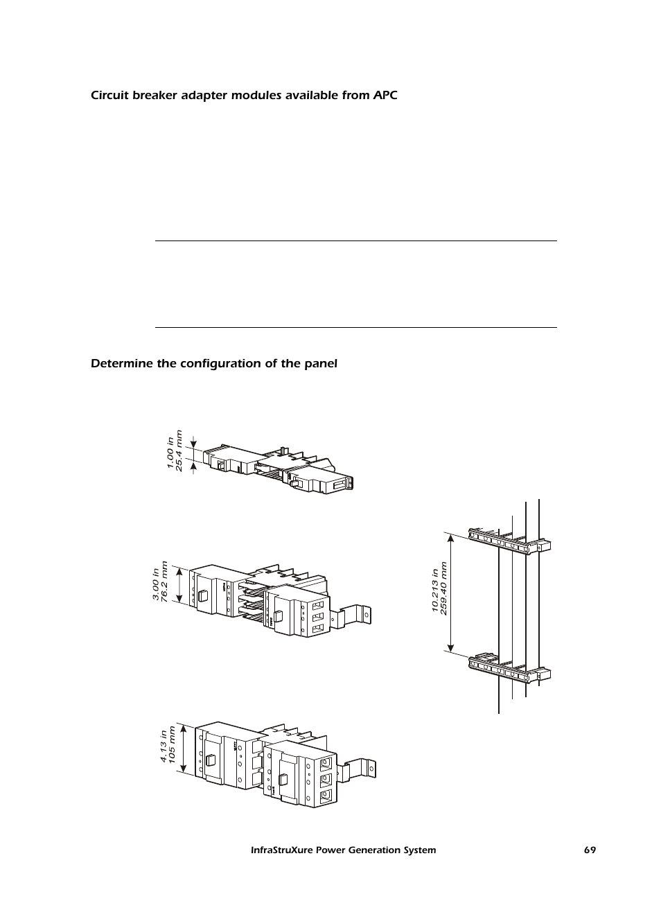 Circuit breaker adapter modules available from apc, Determine the configuration of the panel | American Power Conversion 250 A User Manual | Page 79 / 100