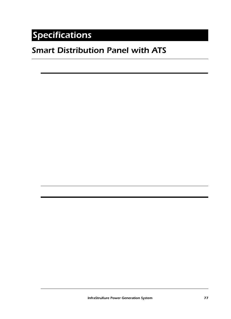 Specifications, Smart distribution panel with ats | American Power Conversion 250 A User Manual | Page 87 / 100