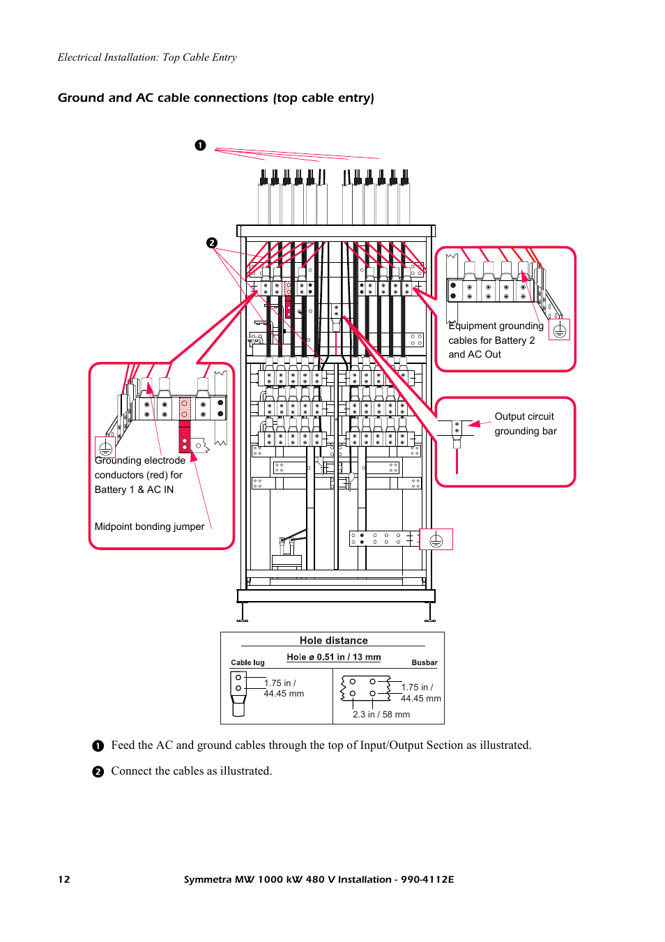 Ground and ac cable connections (top cable entry) | American Power Conversion Symmetra MW User Manual | Page 16 / 42