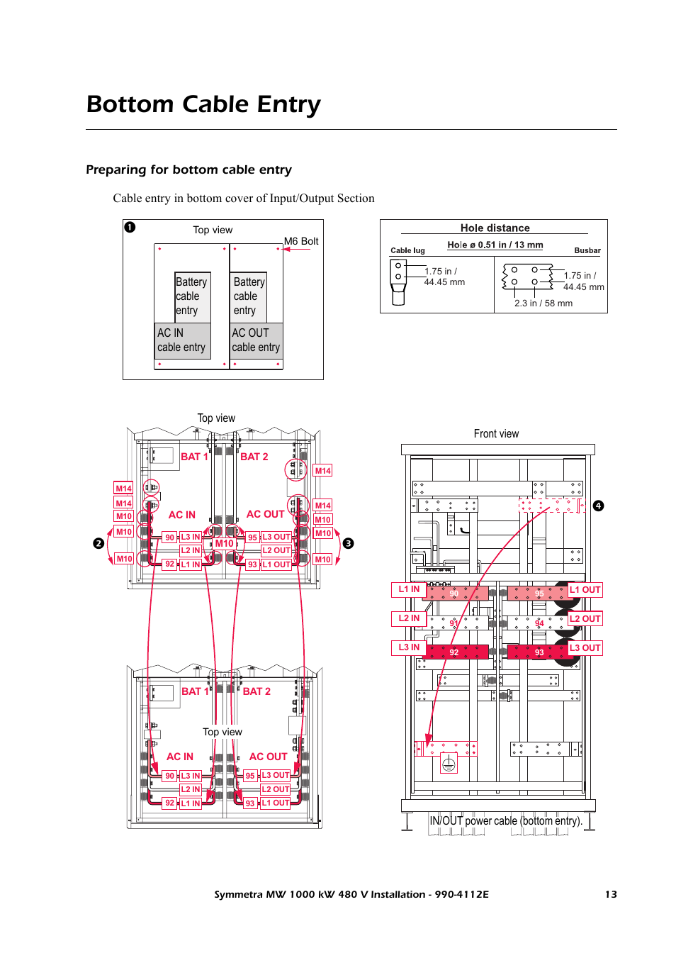 Bottom cable entry, Preparing for bottom cable entry | American Power Conversion Symmetra MW User Manual | Page 17 / 42