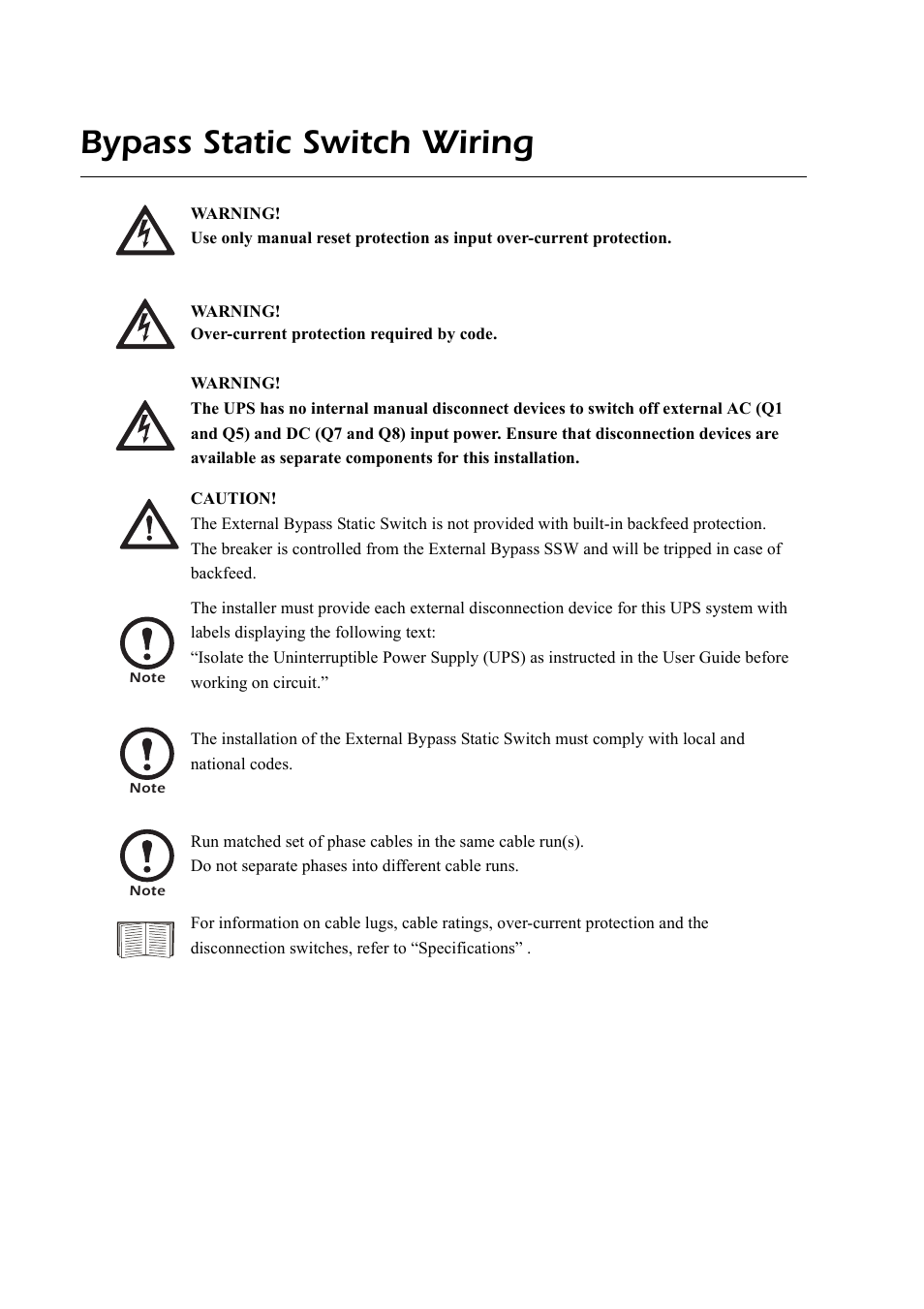 Bypass static switch wiring | American Power Conversion Symmetra MW User Manual | Page 22 / 42