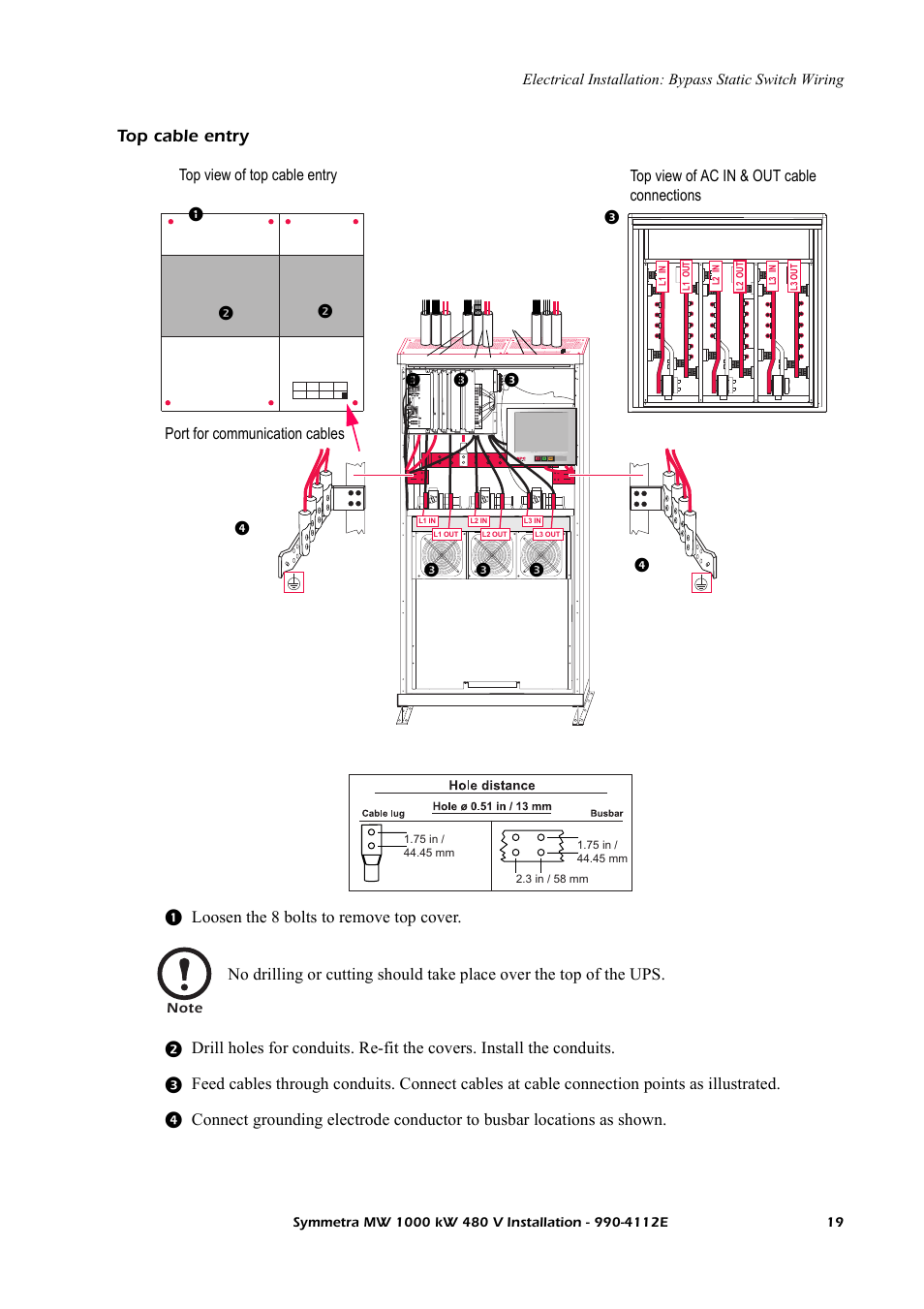 Top cable entry, Loosen the 8 bolts to remove top cover | American Power Conversion Symmetra MW User Manual | Page 23 / 42