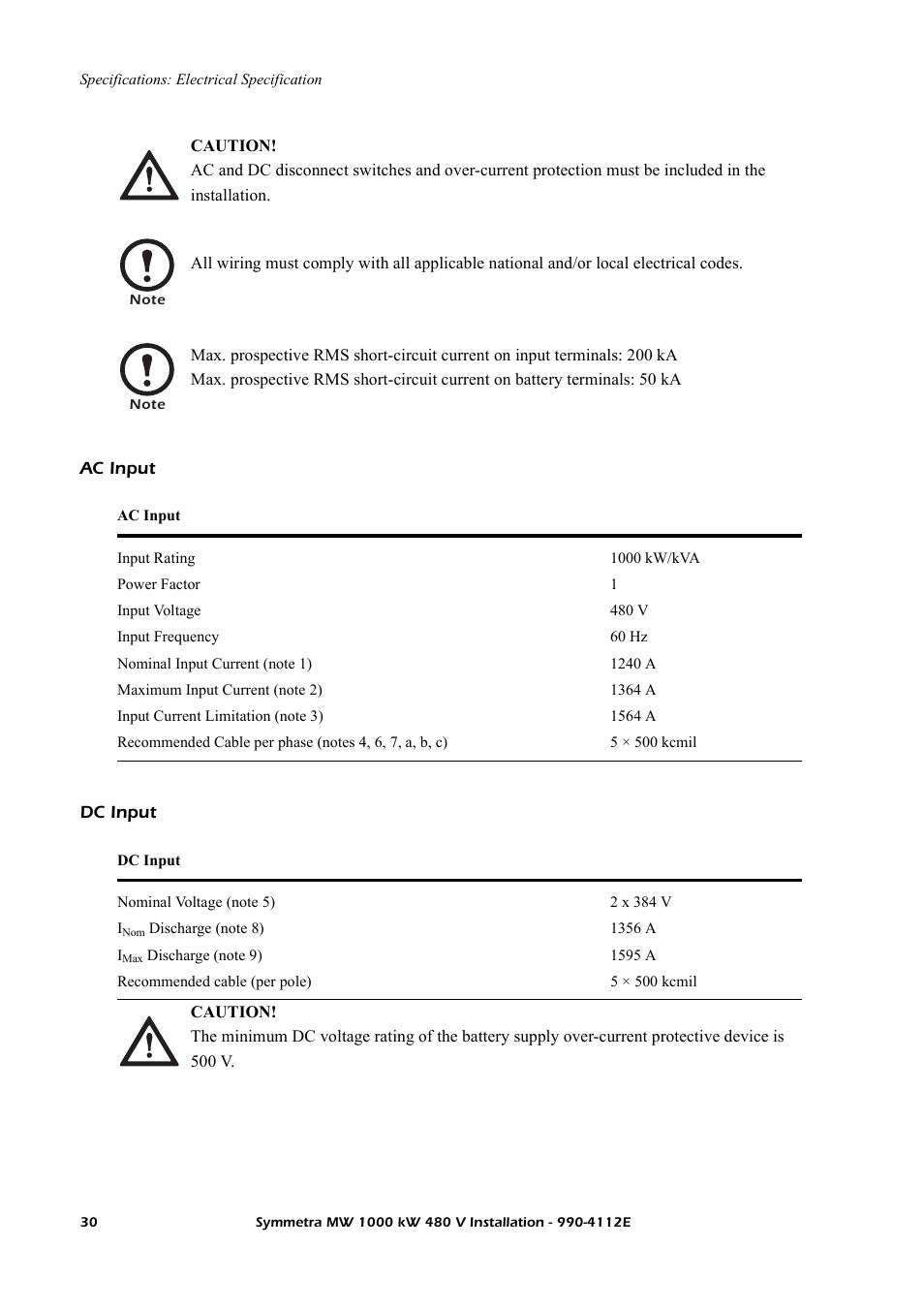 Ac input, Dc input | American Power Conversion Symmetra MW User Manual | Page 34 / 42