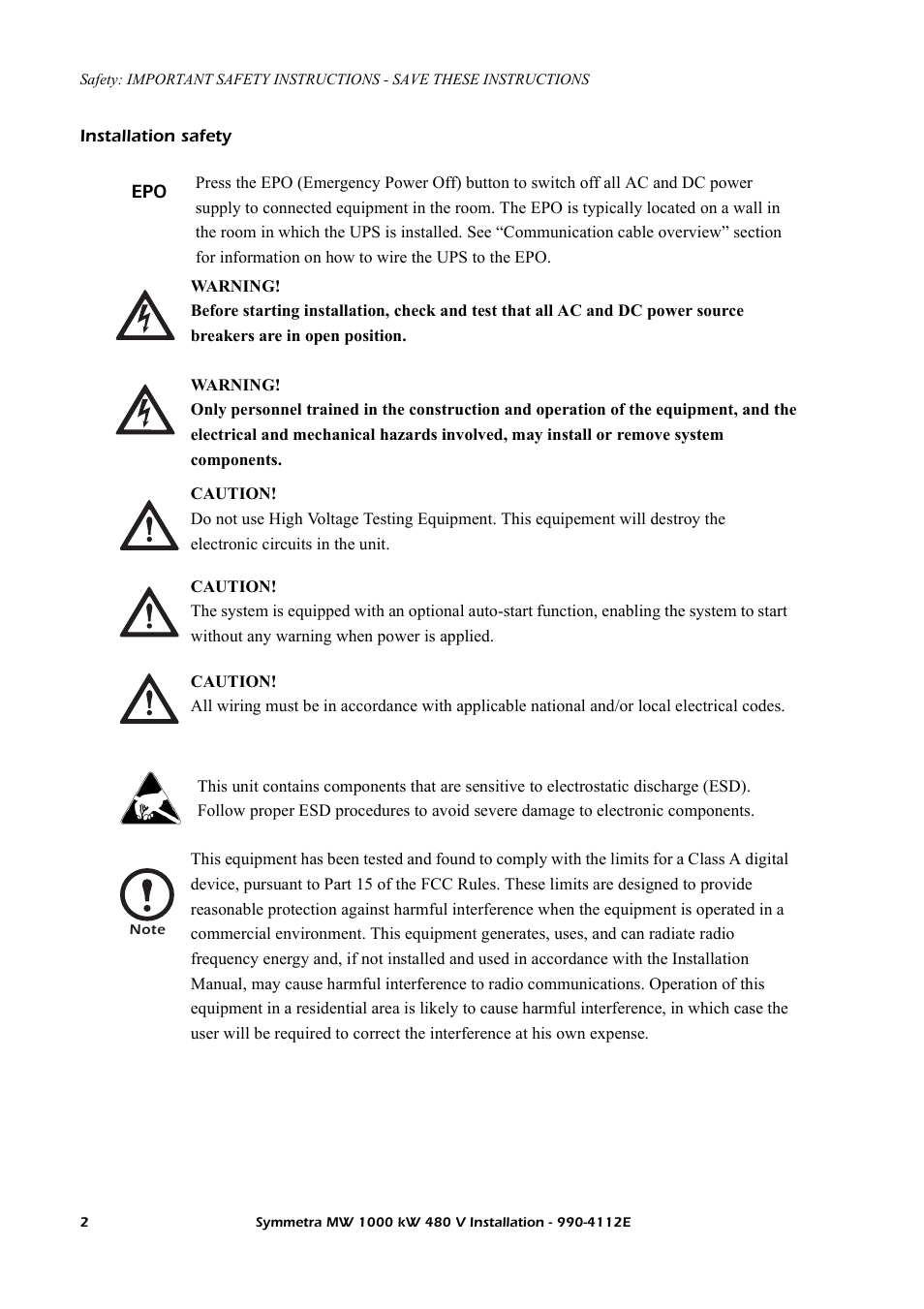 Installation safety | American Power Conversion Symmetra MW User Manual | Page 6 / 42