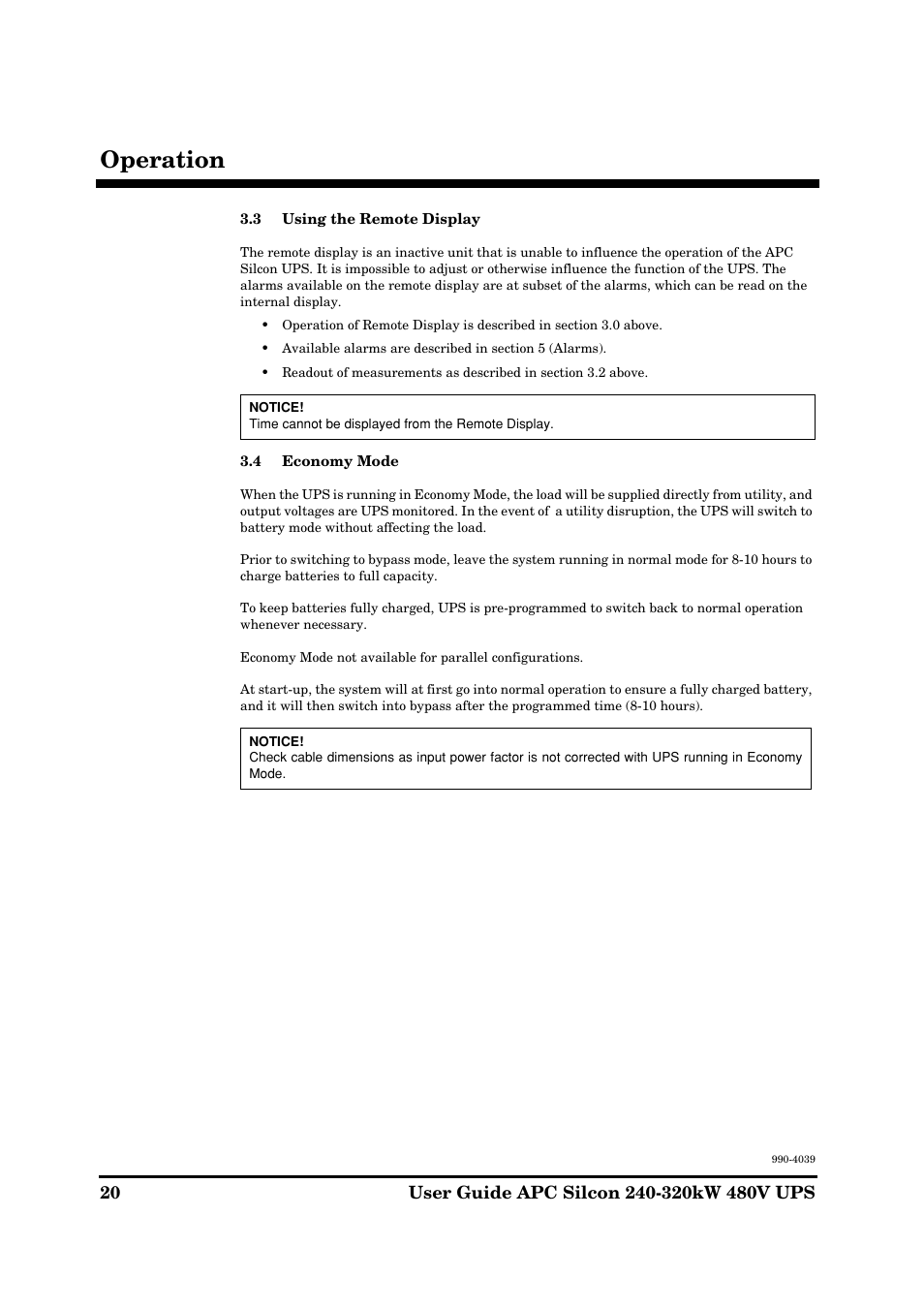 Operation | American Power Conversion 240-320kW 480V User Manual | Page 20 / 31