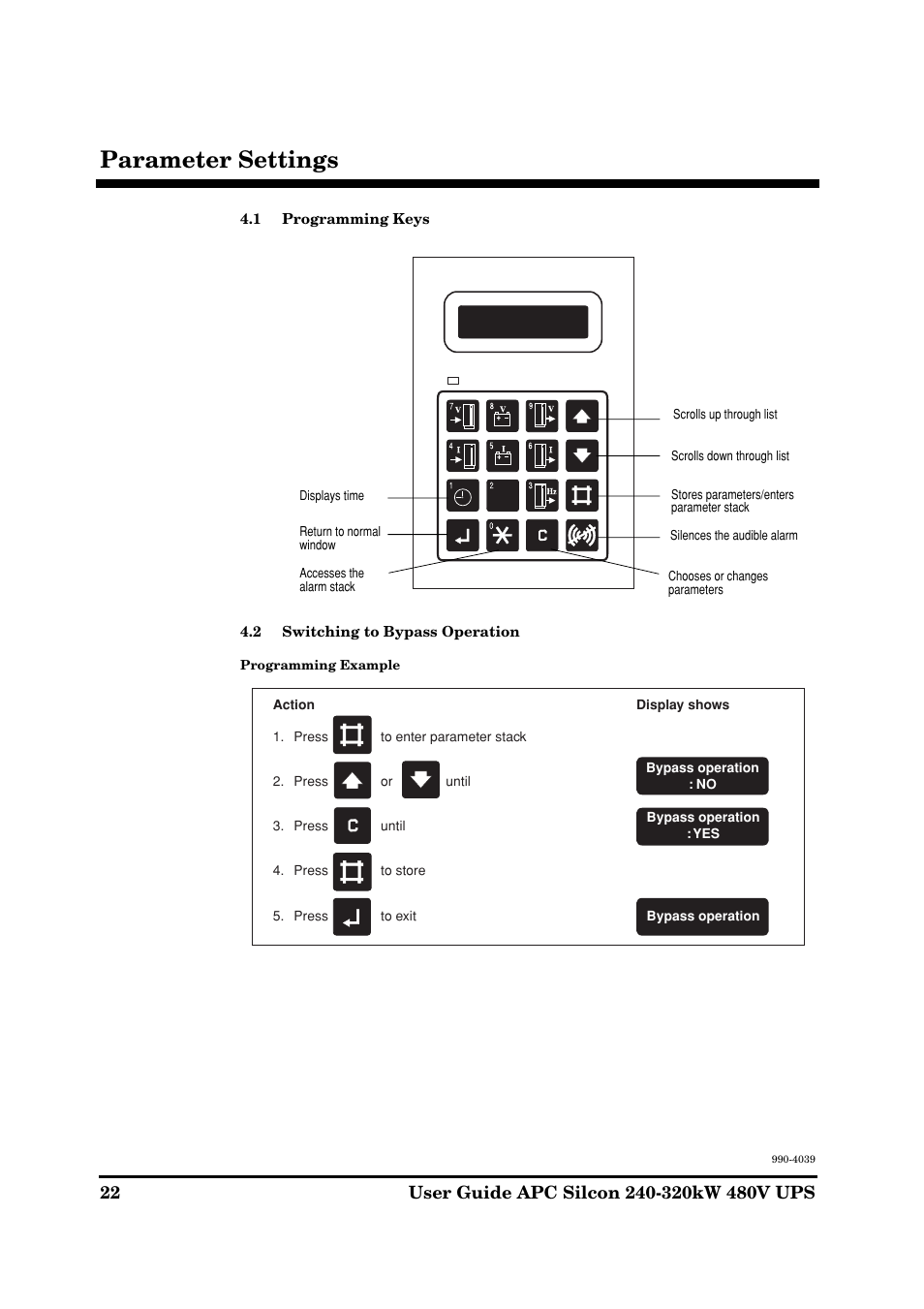 Parameter settings | American Power Conversion 240-320kW 480V User Manual | Page 22 / 31